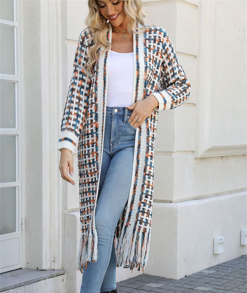 K New Plus Size Long Cardigan With Tassels; Women's Hot Style._voghion.com