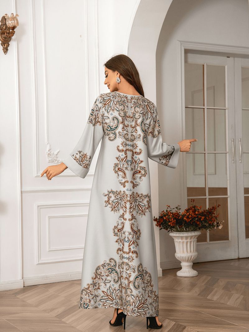 Kaftan mit hochdichtem Heißpräge-Diamant-Nagelperlen-Druck, lange Robe für muslimische Frauen, elegantes Kleid_voghion.com