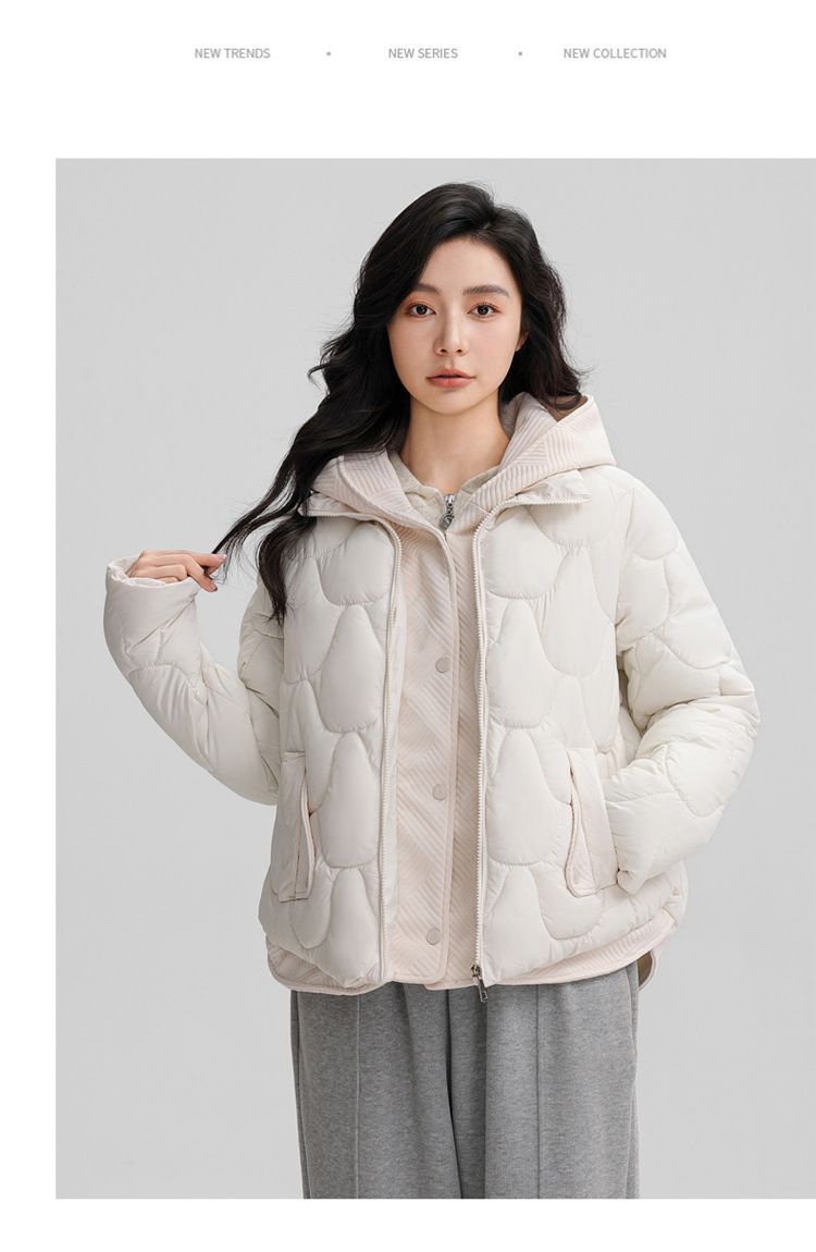 Eiropas amerikāņu īsas dūnas sieviešu raibs divdaļīgs 2024. gada ziemas modes, siltas un modernas kokvilnas dūnas_voghion.com