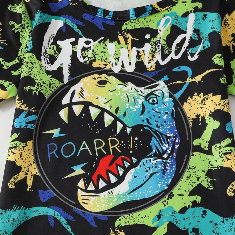 Kid's Clothing Boys' round-neck personalized dinosaur letter print short-sleeved T-shirt top + casual shorts set two-piece set_voghion.com
