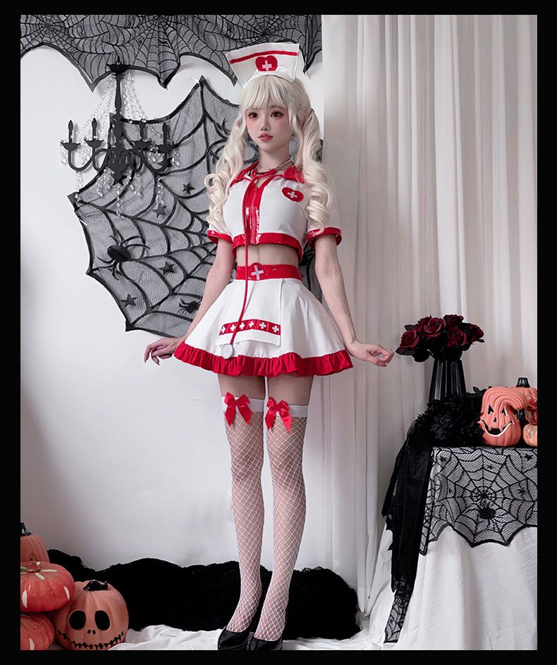 Déguisement d'infirmière sexy pour adultes - Tenue de jeu de rôle d'Halloween avec bandeau, robe et accessoires - Grande taille disponible_voghion.com