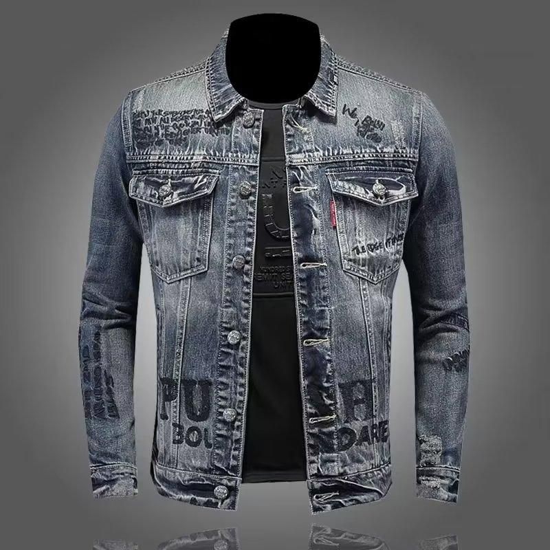 Suitable For All Seasons Style Denim For Men Spring And Autumn Turn-down Collar Jacket Biker Men's High Street Cool Top Trendy_voghion.com