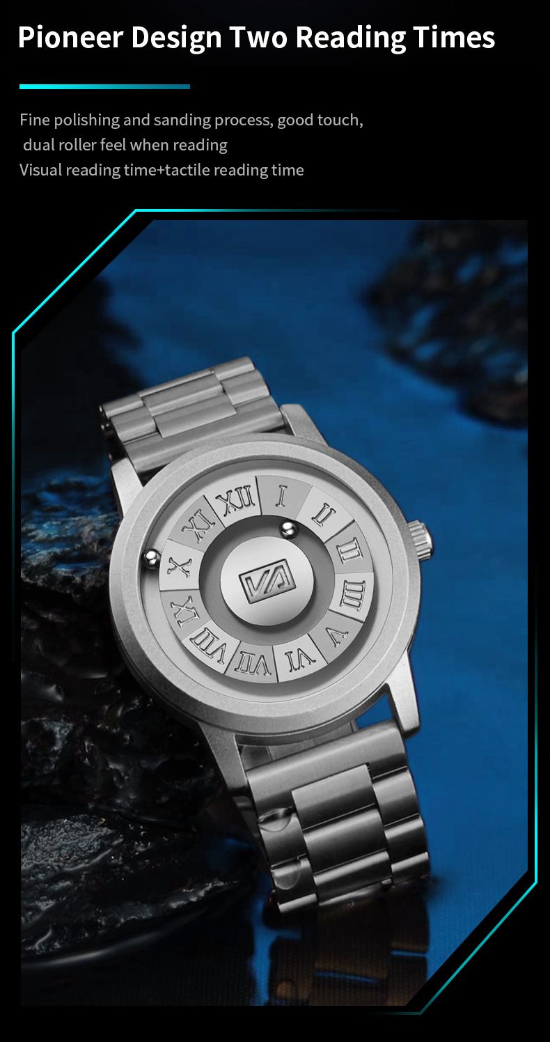 Orologio da uomo con tecnologia nera, concetto di sospensione magnetica, orologio da uomo impermeabile senza aghi_voghion.com