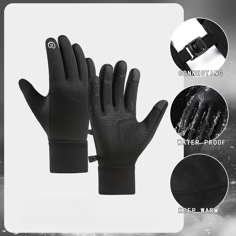 New Outdoor Gloves for Men with Velvet Touch Screen, Warm and Waterproof, Bicycle Riding, Autumn and Winter Gloves_voghion.com