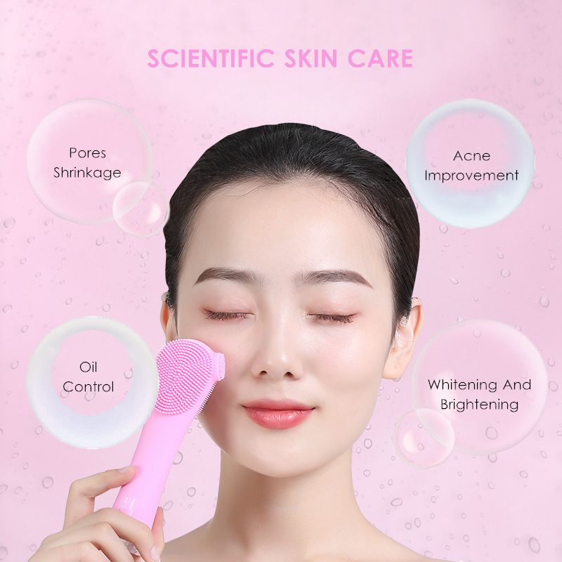 USB Face Cleaner Facial Cleansing Brush Double Sided Silicone Handle Face Massager Electric Deep Pores Cleaning Makeup Remover_voghion.com