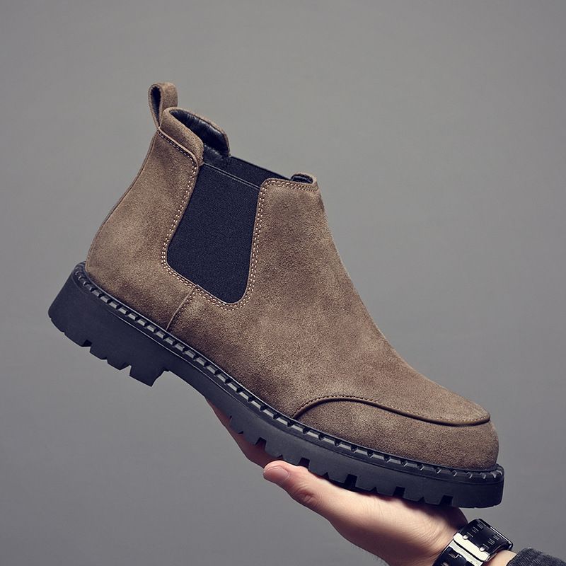 Fur Martin Boots Men's Round Head Platform Short Boots Medium Help Desert Boots Matte Leather Men_voghion.com