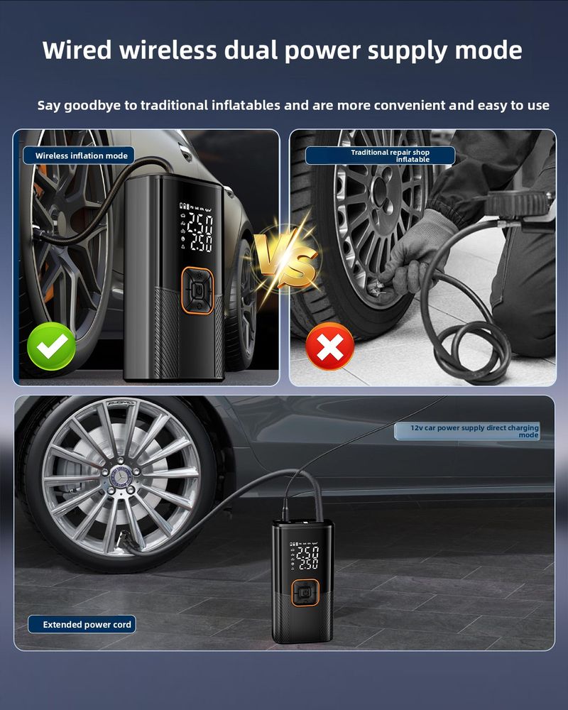 Pompa dell'aria wireless per auto Pompa dell'aria portatile Pompa dell'aria elettrica per pneumatici per auto ad alta pressione Tesoro dell'aria_voghion.com