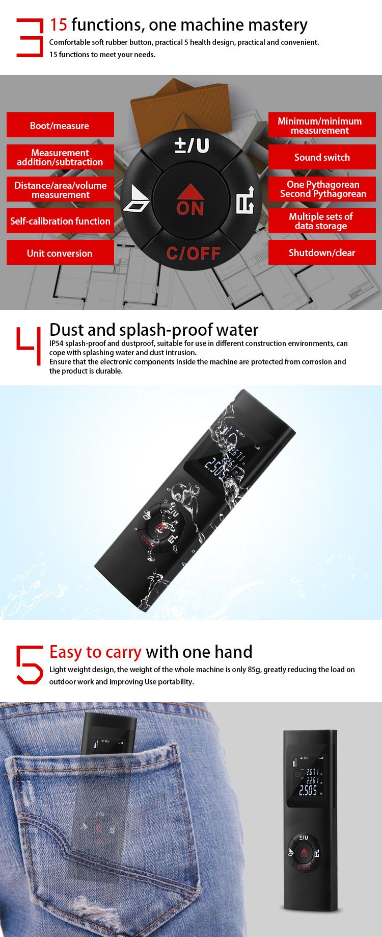 Handlaser-Entfernungsmesser, Stahlbandmaß, USB-aufladbar, Mini-Infrarot 40 m_voghion.com