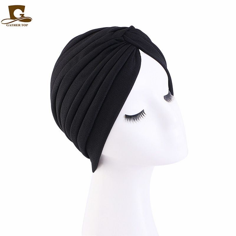 Pălării pentru femei, pălărie plisată cu turban încrucișat, pălărie indiană îngroșată, pălărie pentru îngrijirea părului, pălărie Baotou JDT-165_voghion.com