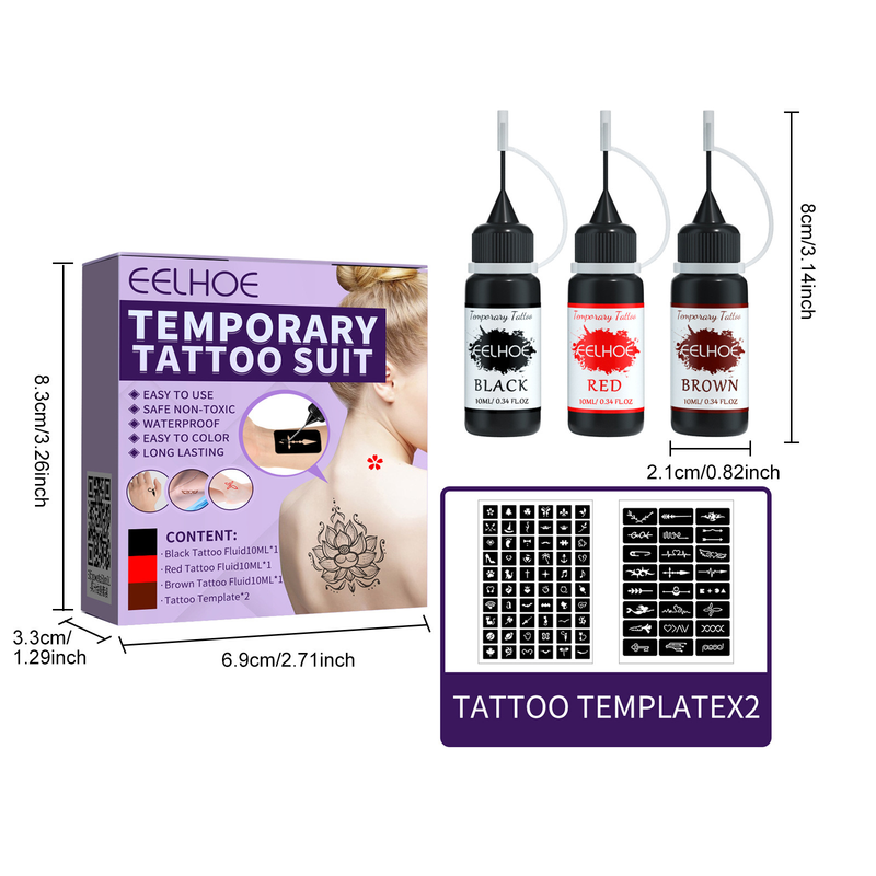 Waterproof, Set Durable, Temporary, Painless Hollow Pattern Template Juice Tattoo Liquid_voghion.com