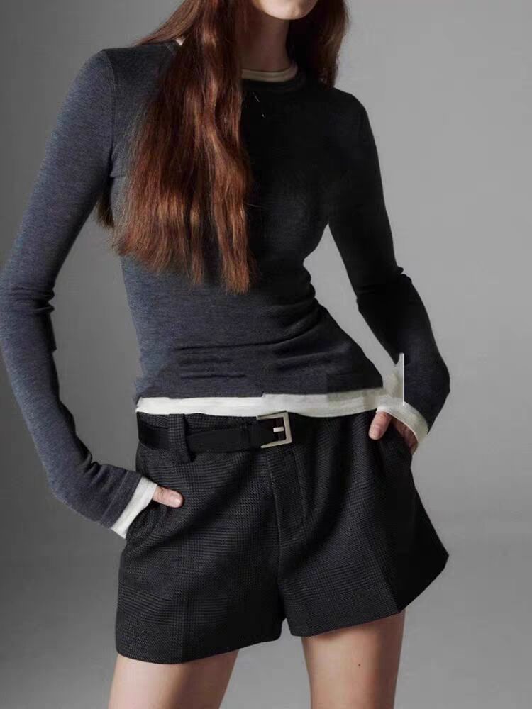 Zwei weiße Bordüren mit kontrastierender Basis, Strickpullover für Damen, Herbst und Winter 2024, hochwertige europäische Mode_voghion.com