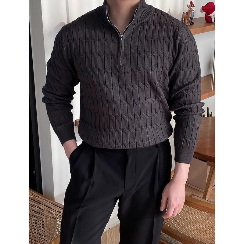 Frühling und Herbst Neues Poloshirt Umlegekragen Langarm Strickpullover Herren Leicht Reife Slim Fit Business Trend_voghion.com