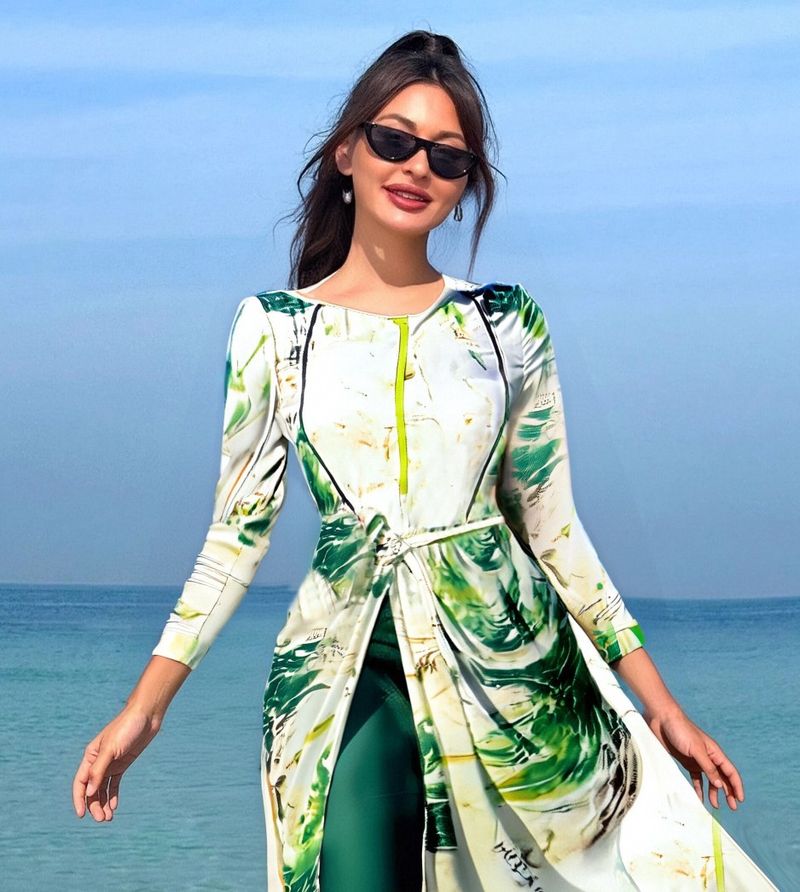 Conservative Long Sleeve One Piece Swimsuit Women's Vacation Style Gradient Color Swimwear High Elasticity Quick Dry_voghion.com