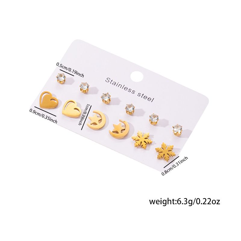 1 Set Simple Style Geometric Heart Shape Butterfly Irregular Plating Titanium Steel Zircon Ear Studs_voghion.com