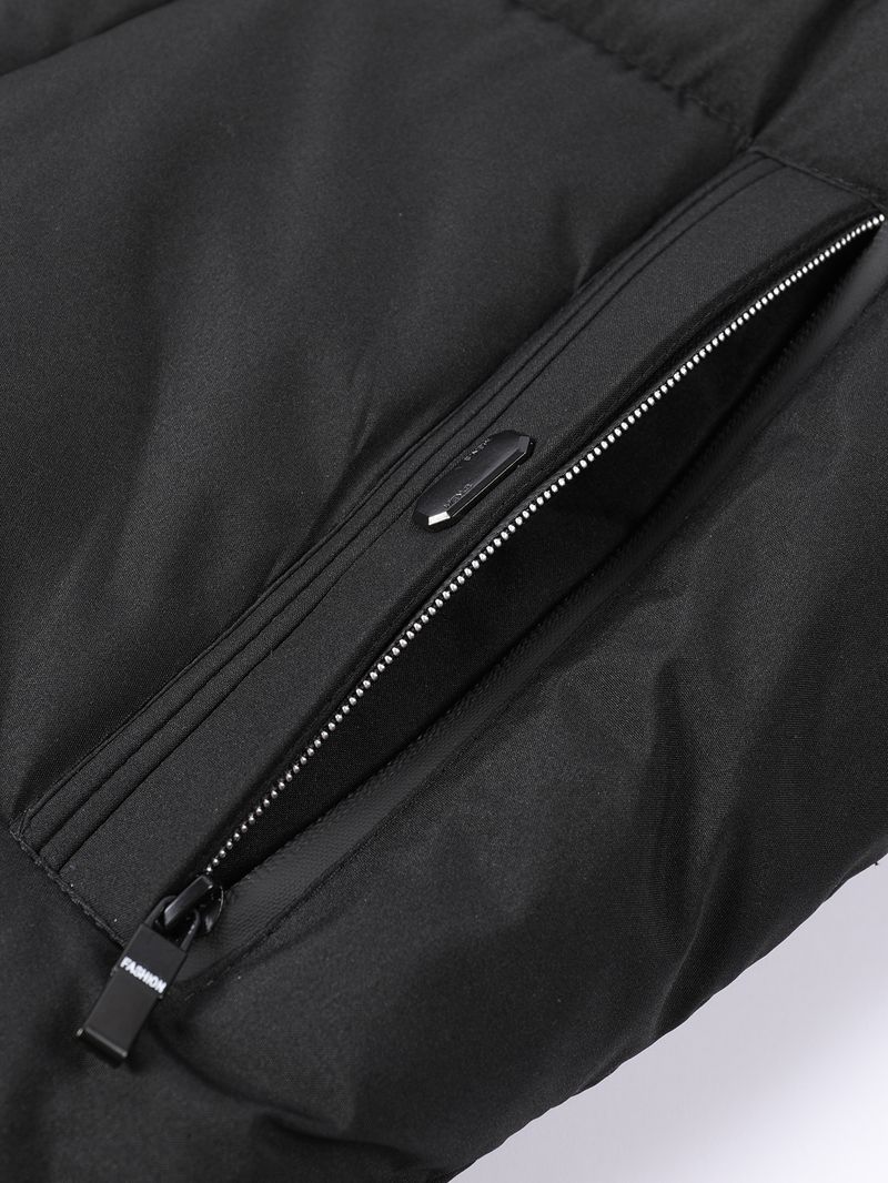 Herren-Winterjacke mit Fleecefutter (abnehmbare Kapuze, lockere Passform, winddichter Mantel mit Reißverschluss vorne, Seitentaschen, maschinenwaschbar, Schwarz/Armeegrün, S/M/L/XL)_voghion.com