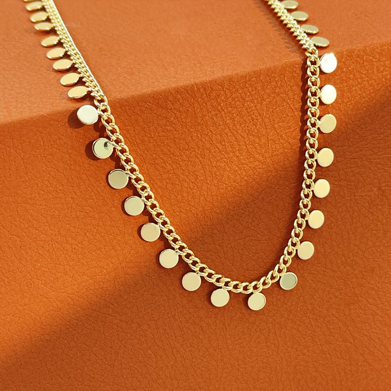 Neu Quaste Für Frauen Mode Edelstahl Gold Runde Pailletten Kubanischen Kette Halskette_voghion.com