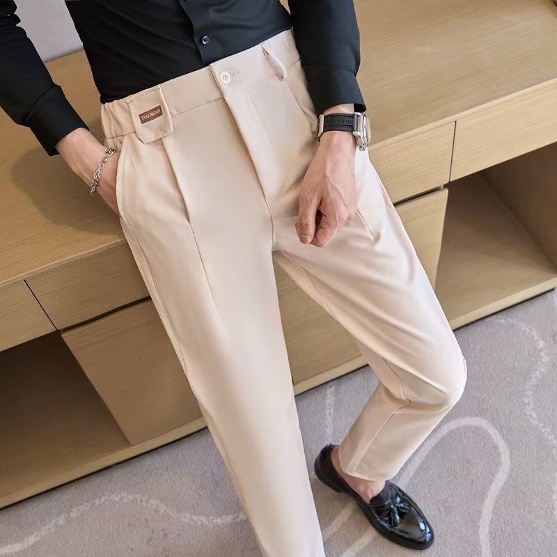 Spring And Summer New Men's Suit Pants Men's Solid Color Non-ironing Casual Pants Commuting To Work Slim-fitting Solid Color Nine-point Pants_voghion.com
