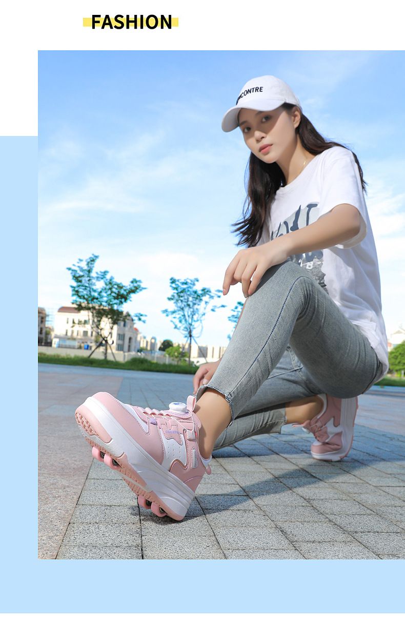Children's Shoes New Style Running Shoes Boys And Girls Students Four Wheel Roller Skates Adult Double Wheel Deformation Skating Wheel Flying Shoes_voghion.com