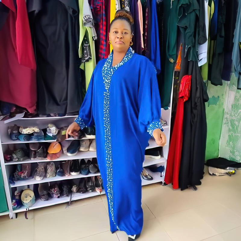 Dametøj plus size kjole rayon flagermusærmer plus size morgenkåbe varme rhinsten og kanonperler afrikansk tøj_voghion.com