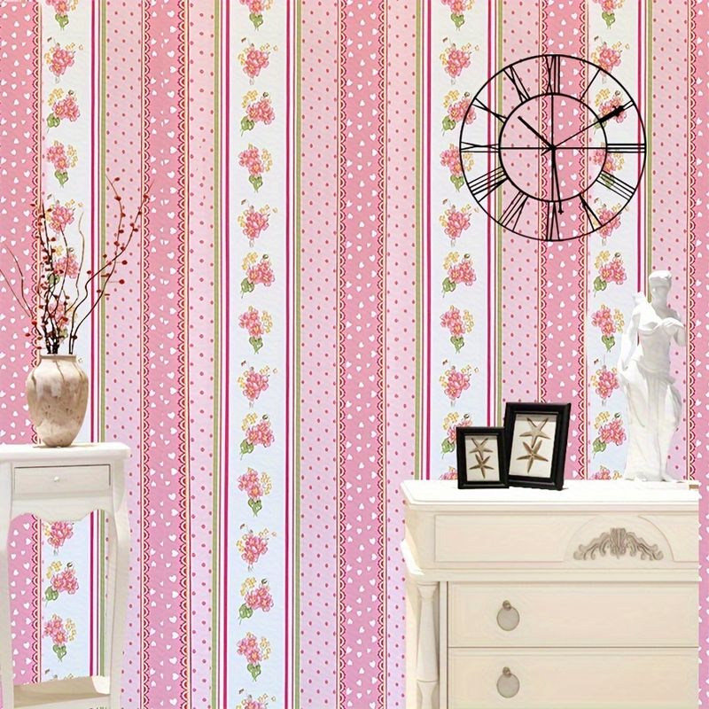 Adesivo per carta da parati a quadri a righe rosa, autoadesivo in PVC, resistente all'umidità, per armadi, guardaroba, scrivania e dormitorio_voghion.com