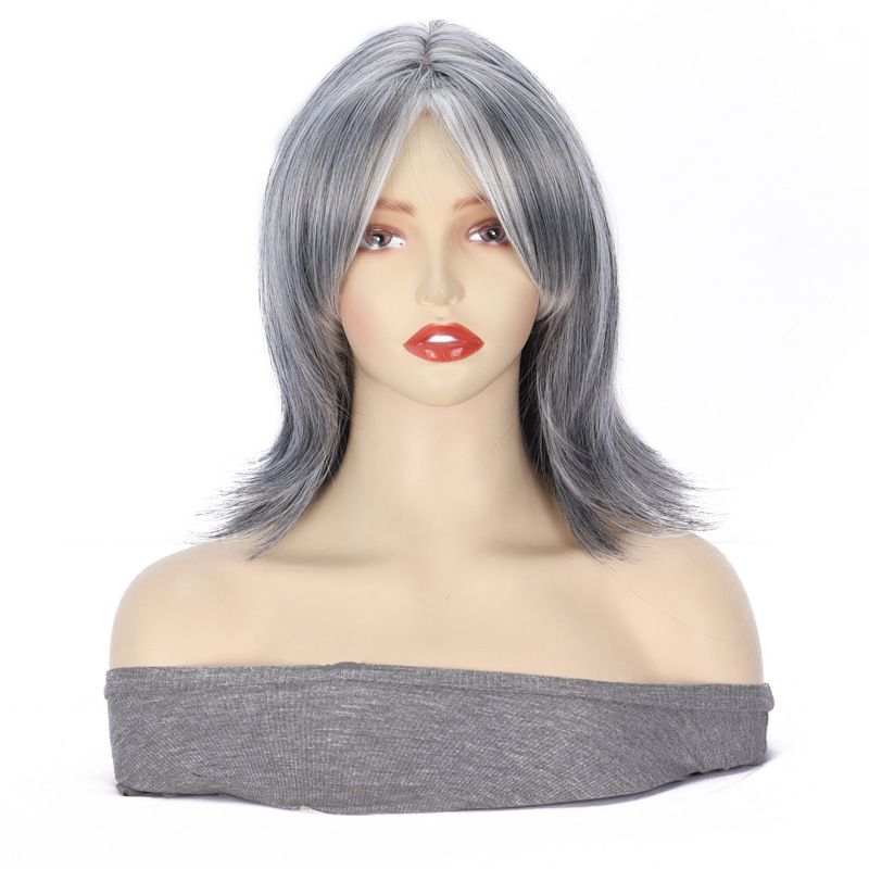 Synthetic Clip-in New Products Women's Fashionable Short Wigs Silver Gray Middle Parted Short Curly Hair Multi Layered Slightly Curled Wigs_voghion.com