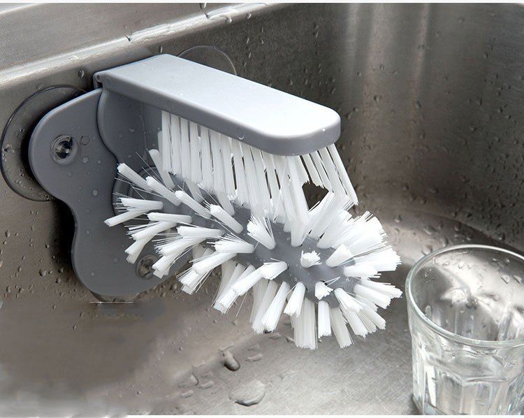 1pc Sink-Mounted Cup Scrubber - Multifunctional Glass & Container Cleaner - Dual-Action Brush For Kitchen & Toilet - Essential Home Gadget_voghion.com