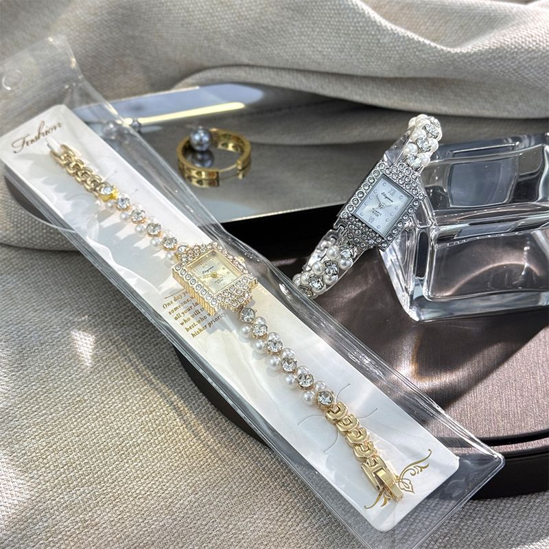 Orologi da donna, romantici, con doppia fila, squisiti piccoli braccialetti di perle, orologi al quarzo da donna di lusso, quadrati e leggeri, con diamanti_voghion.com