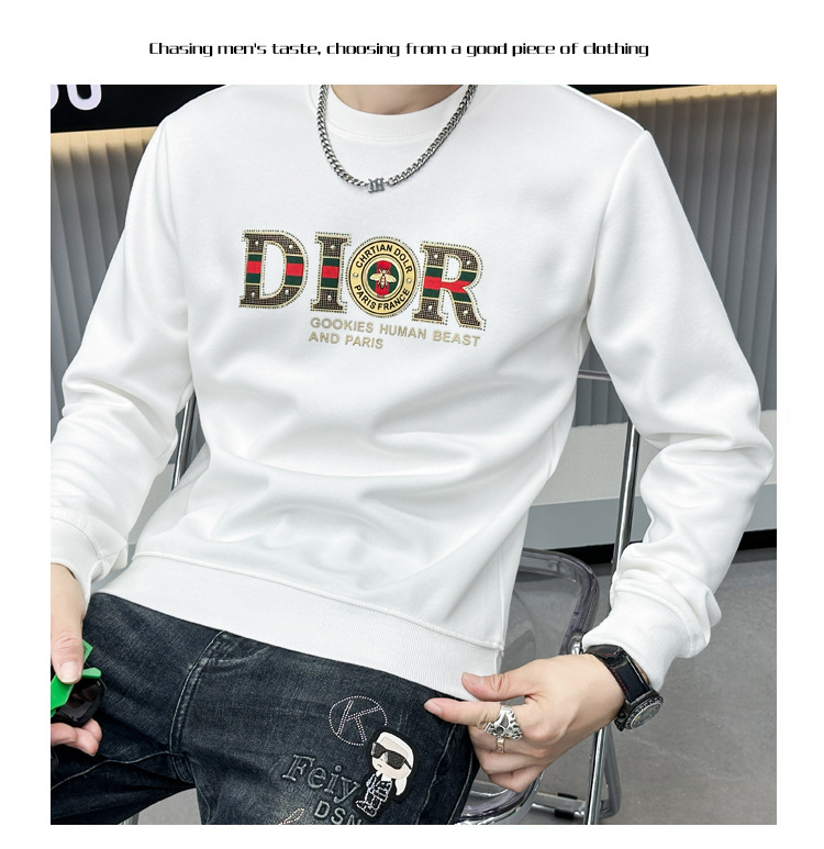 Herenkleding Hot drill reliëf lange mouwen ronde hals heren licht luxe modemerk high-end vrijetijdsbesteding effen kleur hoodie heren_voghion.com