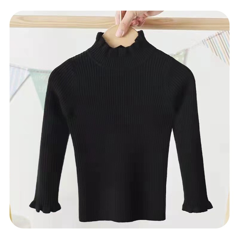 Girls' Autumn And Winter Wooden Ear Edge Sweater Base Shirt All Knitted Base Shirt In The High Collar Bottom Of The Inner Coat_voghion.com