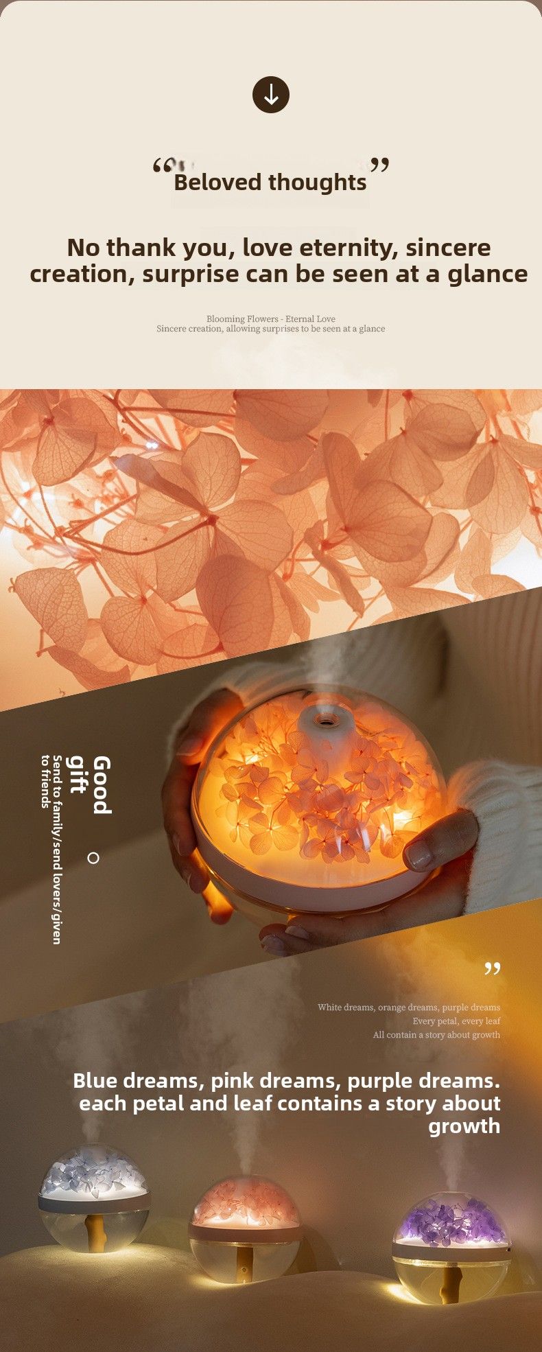 Preserved Flower Humidifier - Mini USB Portable | Aromatherapy Light Desktop Ornament | Gift Idea_voghion.com