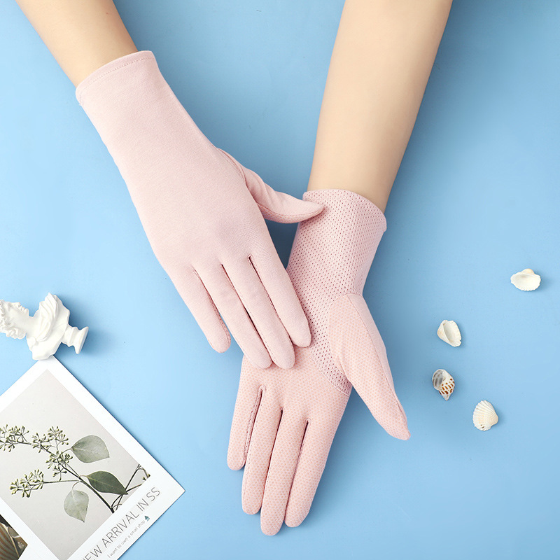 Summer Breathable Sunscreen Cotton Glov, Non-Slip Thin Cycling Driving Touchscreen Women's Solid Color Two-Finger_voghion.com
