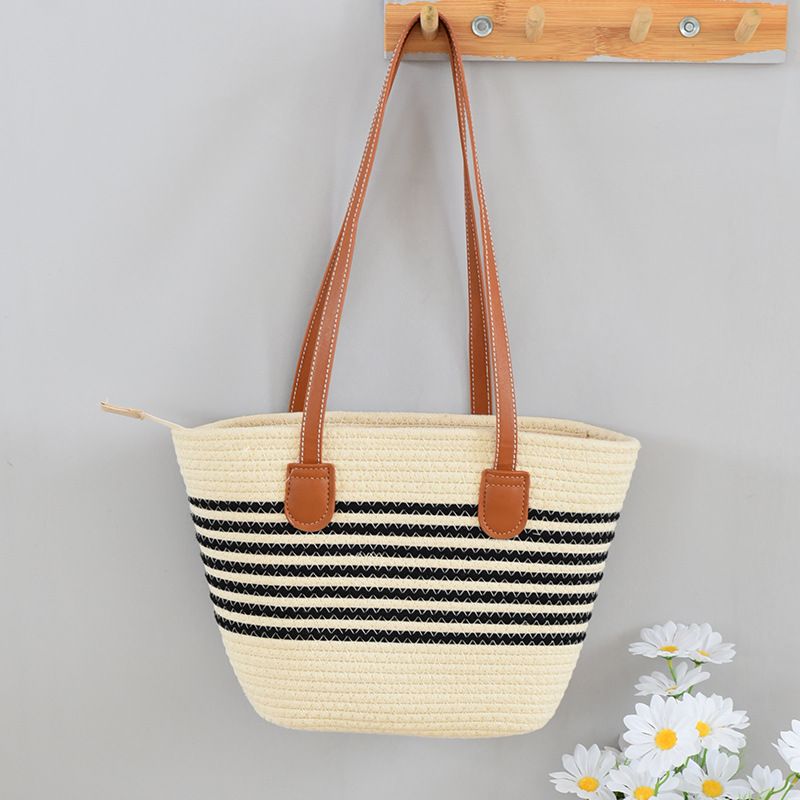 Trendy Single Shoulder Stroh Neue Mode Damen Große Kapazität Gewebte Tragetasche Urlaubshandtasche Strandtasche_voghion.com