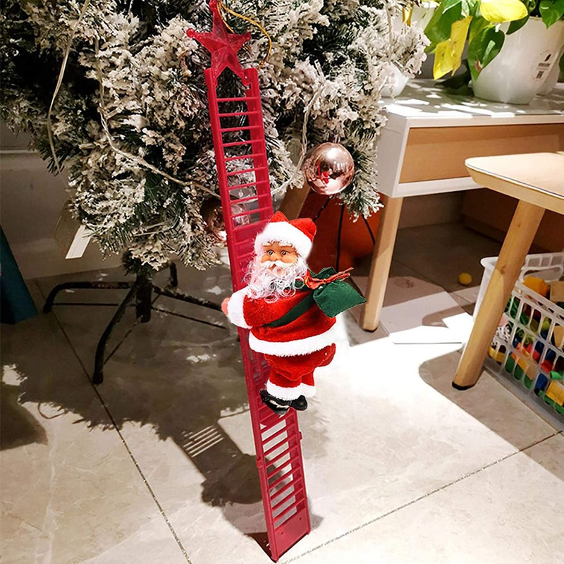 Ornamenti di Natale Regalo Scala Elettrica da Arrampicata Bambola di Babbo Natale Giocattoli con Musica Albero di Natale Allegro Decorazione Appesa_voghion.com