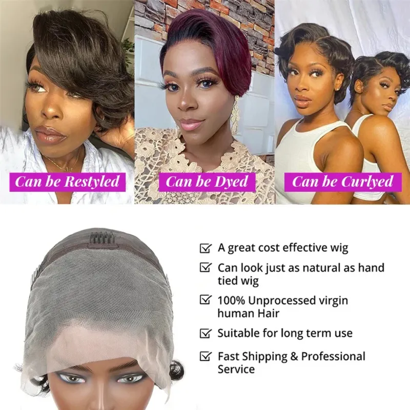 Pixie Cut Lace Front Menselijk Haar Bob Pruik Voorgeplukt Babyhaar 13X4 Transparant voor Zwarte Vrouwen_voghion.com