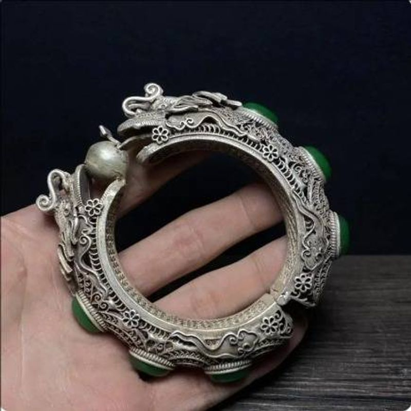 Braccialetto squisito con filo d'argento e pietra preziosa cinese in mosaico, regalo di gioielli_voghion.com