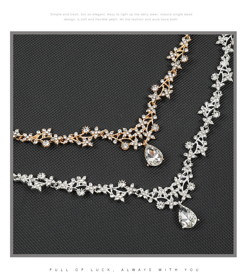 Conjunto de dos piezas de collar y pendientes de novia coreana para mujer, colgante corto en forma de gota y cadena de clavícula versátil_voghion.com