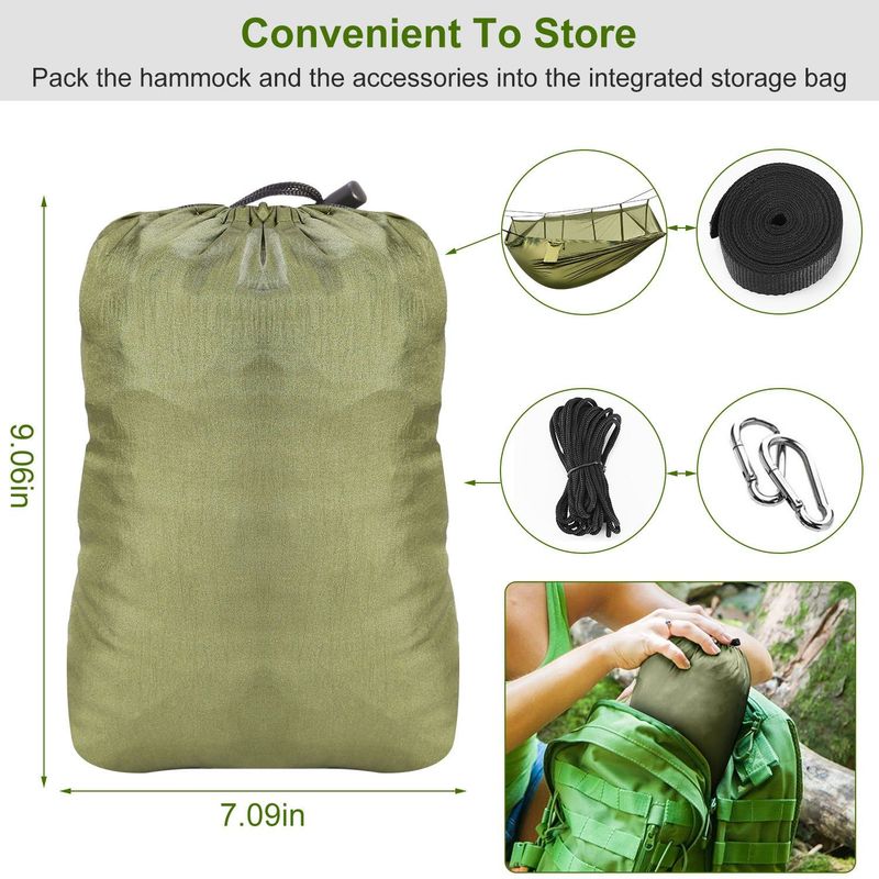 600lbs Load 2 Persons Hammock W/Mosquito Net Outdoor Hiking Camping Hommock Portable Nylon Swing Hanging Bed W/ Strap Hook Carry Bag_voghion.com