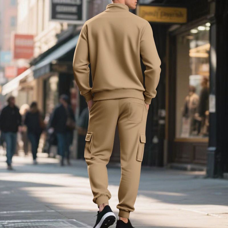 Completo tuta da uomo foderato in pile – Felpa con cappuccio e zip a collo alto e pantaloni jogger (cammello/bordeaux/carbone/bianco/nero/grigio chiaro/rosso/beige, S-XXXL)_voghion.com