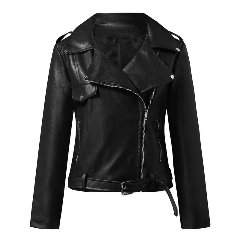 Veste courte en cuir PU pour femme, grande taille, coupe slim, nouvelle collection printemps-automne 2022_voghion.com