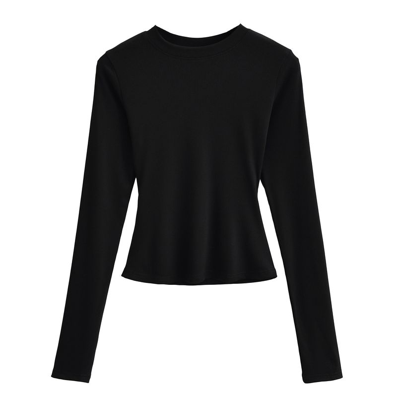 Kim Kardashian Kento Round Neck Base Shirt For Women's Sring Tight Fitting T-shirt Long Sleeved Slim Fit Solid Color_voghion.com