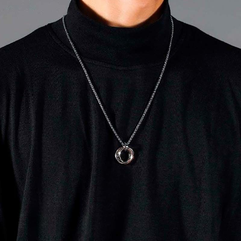KEEOOK Three-Ring Titanium Steel Ring For Men Hip Hop Trendy Brand Design Versatile Pendant Sweater Chain_voghion.com