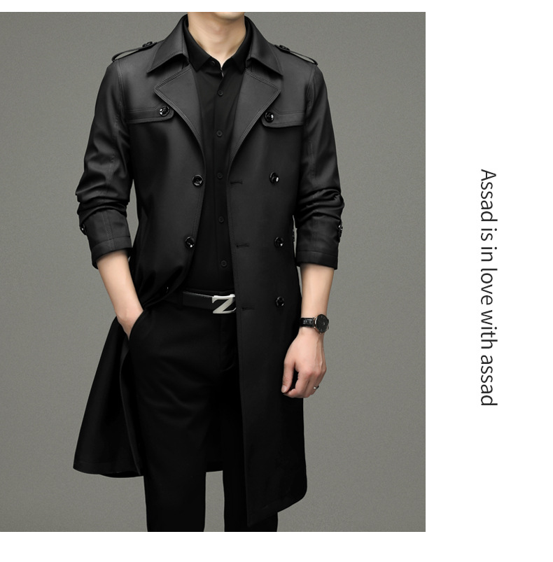 Herretøj herre ikke jern over knæet lang dobbeltradet trenchcoat efterår ny lang trenchcoat herre_voghion.com