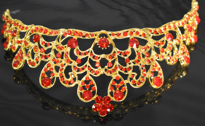 Accessori per capelli da sposa in lega coreana di alta qualità, in cristallo rosso, di lusso, con corona nuziale, accessori per matrimoni, produttore all'ingrosso_voghion.com