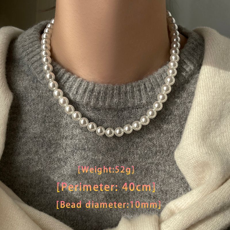 Colar feminino com contas de fivela redonda magnética de pérola branca 2024, nova corrente de clavícula, joia elegante para mulheres_voghion.com