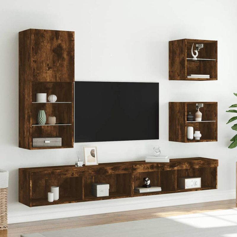 TV-Schrank mit LED-Leuchten Räuchereiche 40,5x30x102 cm_voghion.com