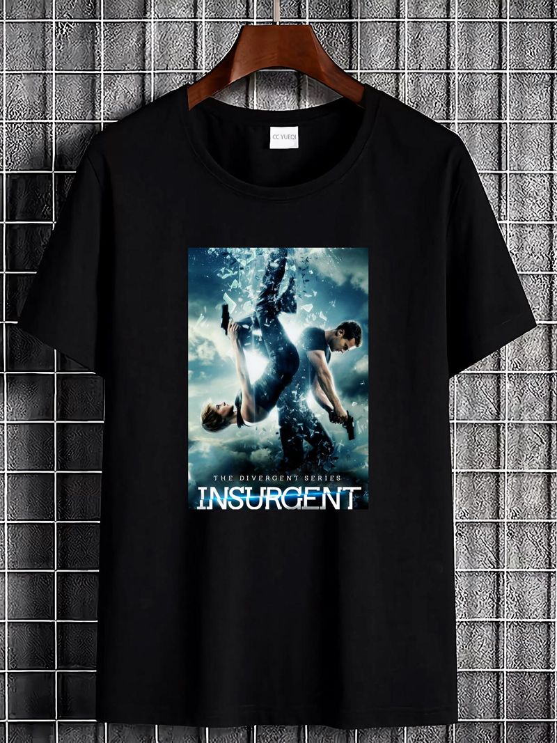Maglietta promozionale da uomo nera della serie Insurgent The Divergent, taglia M, versatile, elasticizzata, casual, da indossare tutti i giorni, morbida ed elegante._voghion.com
