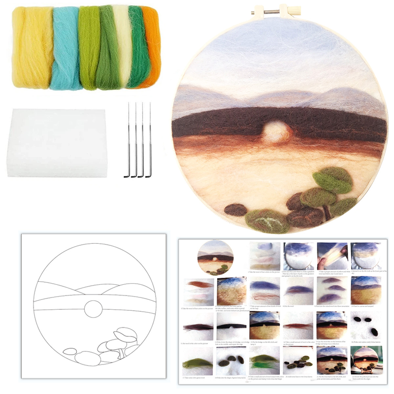 RUOPOTY Klassisk uldmaleri Broken Bridge DIY-broderirammesæt Filthåndværk og filtnål Kunstgave_voghion.com
