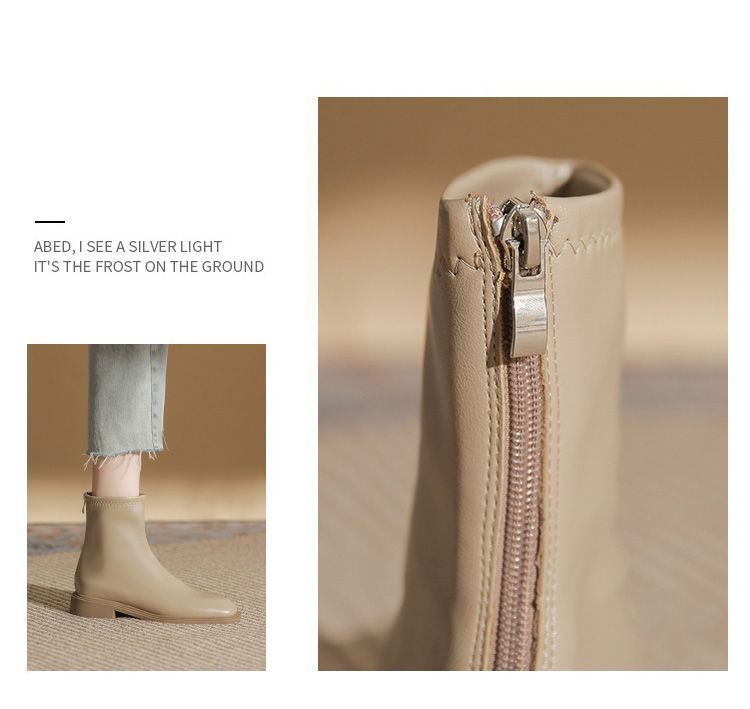 Kefeiman French Style Square Toe Flat Bottom Women Booties_voghion.com