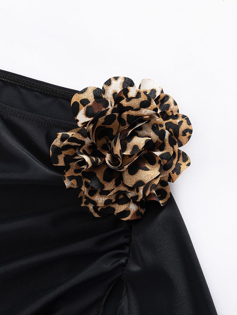 Maillot de bain une pièce pour femme, couleur unie, imprimé léopard, épaules dénudées, ajouré, sexy, deux pièces_voghion.com