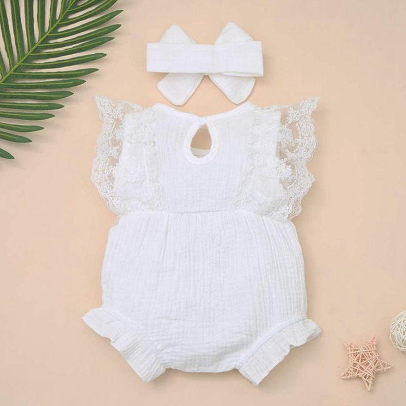 Ins Infant Girl Baby Candy Color Lace Package Fart Romper Princess Dress Jumpsuit Headband_voghion.com